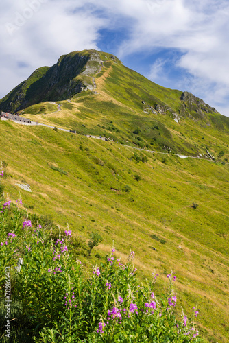 Puy Mary (1783 m) with road, Cantal, Auvergne-Rhone-Alpes region, France photo