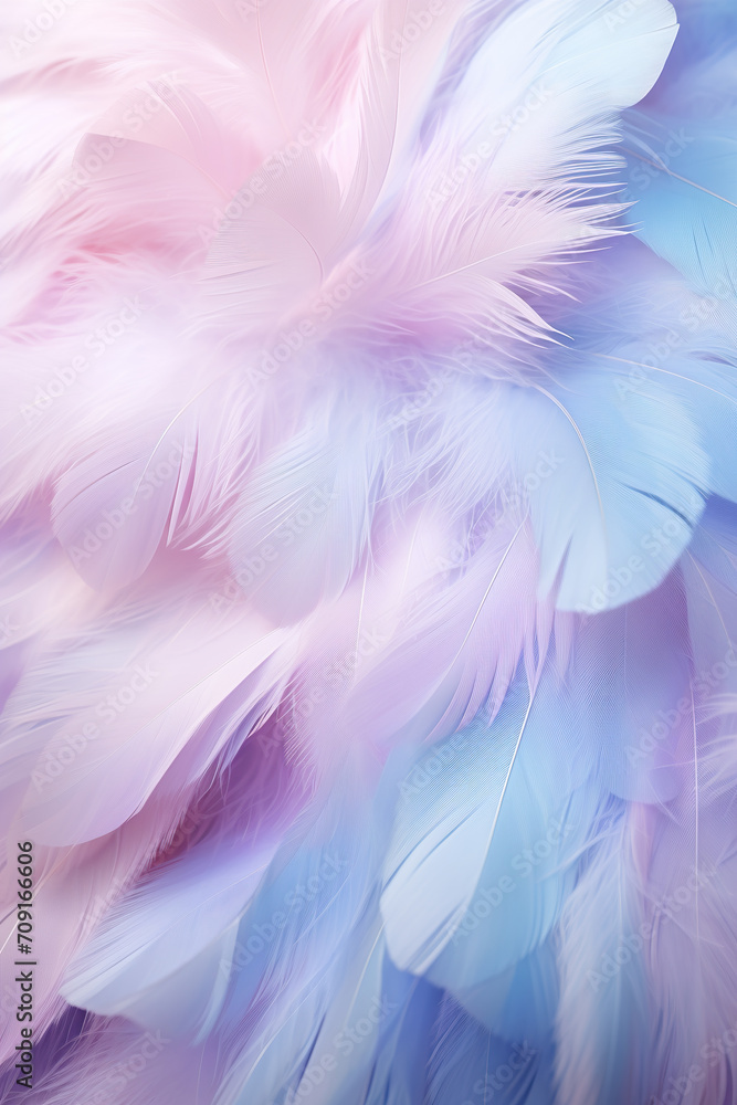 Beautiful abstract color pink and blue feathers on white background and soft white feather texture on blue pattern and blue background, feather background, blue banners