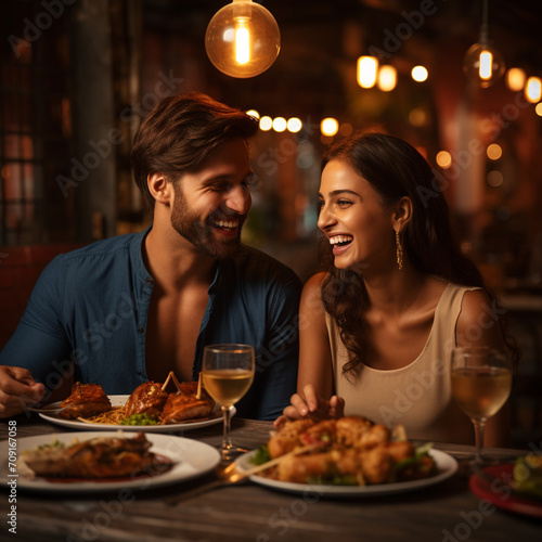 Couple in an Indian food restaurant.