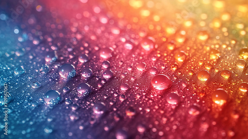 Water drops on a vibrant color gradient surface background