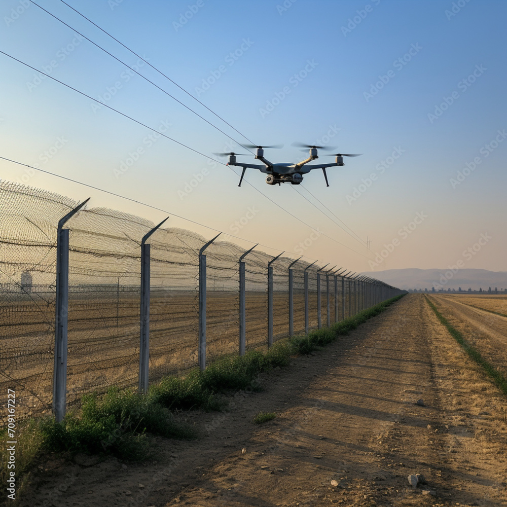 Drone controlling and monitoring a border.