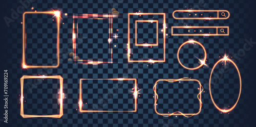 Ethereal Frames Radiate A Mesmerizing Glow, Adorned With Sparkling Lights That Dance In Enchanting Patterns, Vector Set