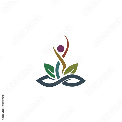 Wellness Logo Design . natural health wellness fitness and yoga logo design .Human health logo design . Leaf Wellness Logo