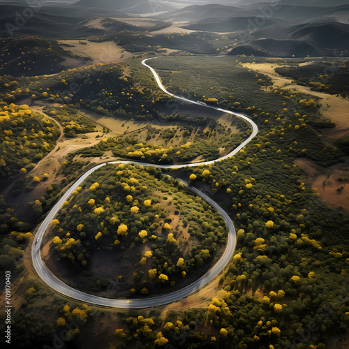A dynamic aerial view of winding country roads.