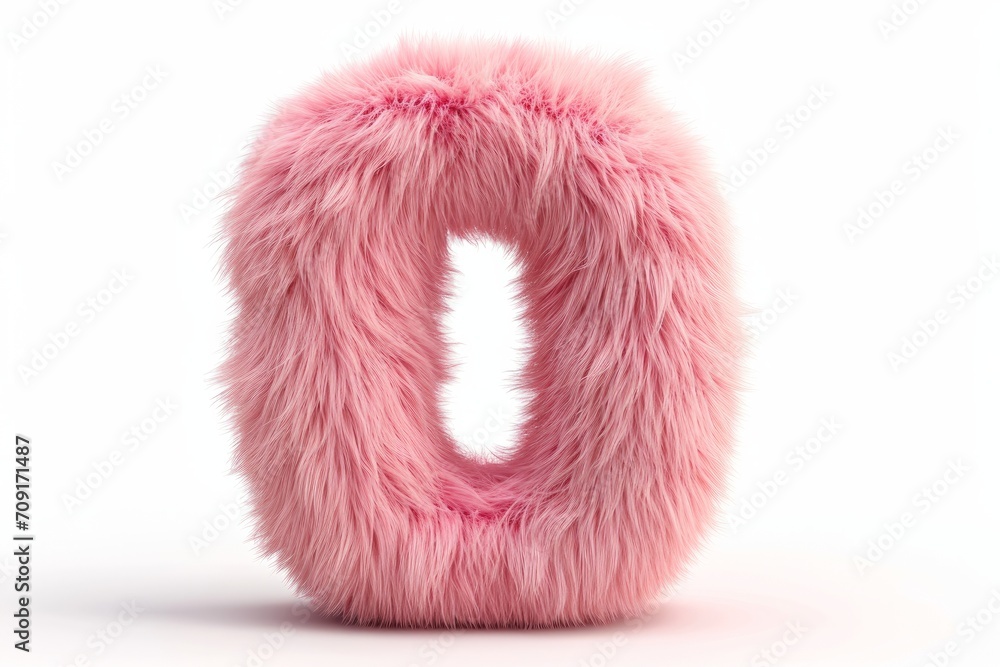 Cute pink number 0 or zero null as fur shape, short hair, white background, 3D illusion, storybook style Cute pink number 0 or zero null as fur shape, short hair, white background, 3D illusion, storybook style