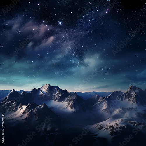 A night sky filled with stars over a mountain range. © Cao