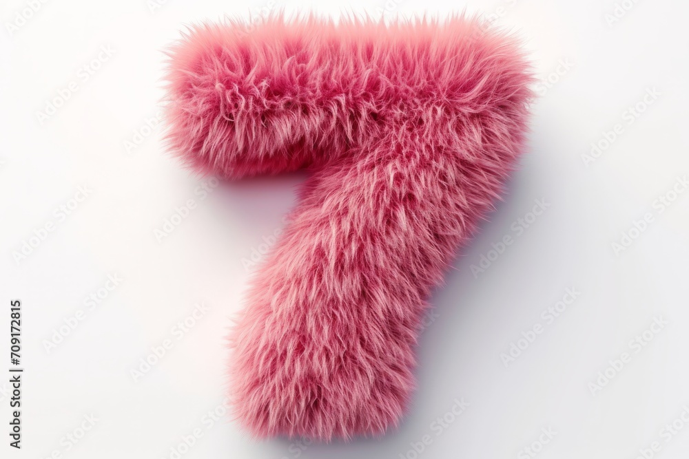 Cute pink number 7 or seven as fur shape, short hair, white background, 3D illusion, storybook style Cute pink number 7 or seven as fur shape, short hair, white background, 3D illusion, storybook style