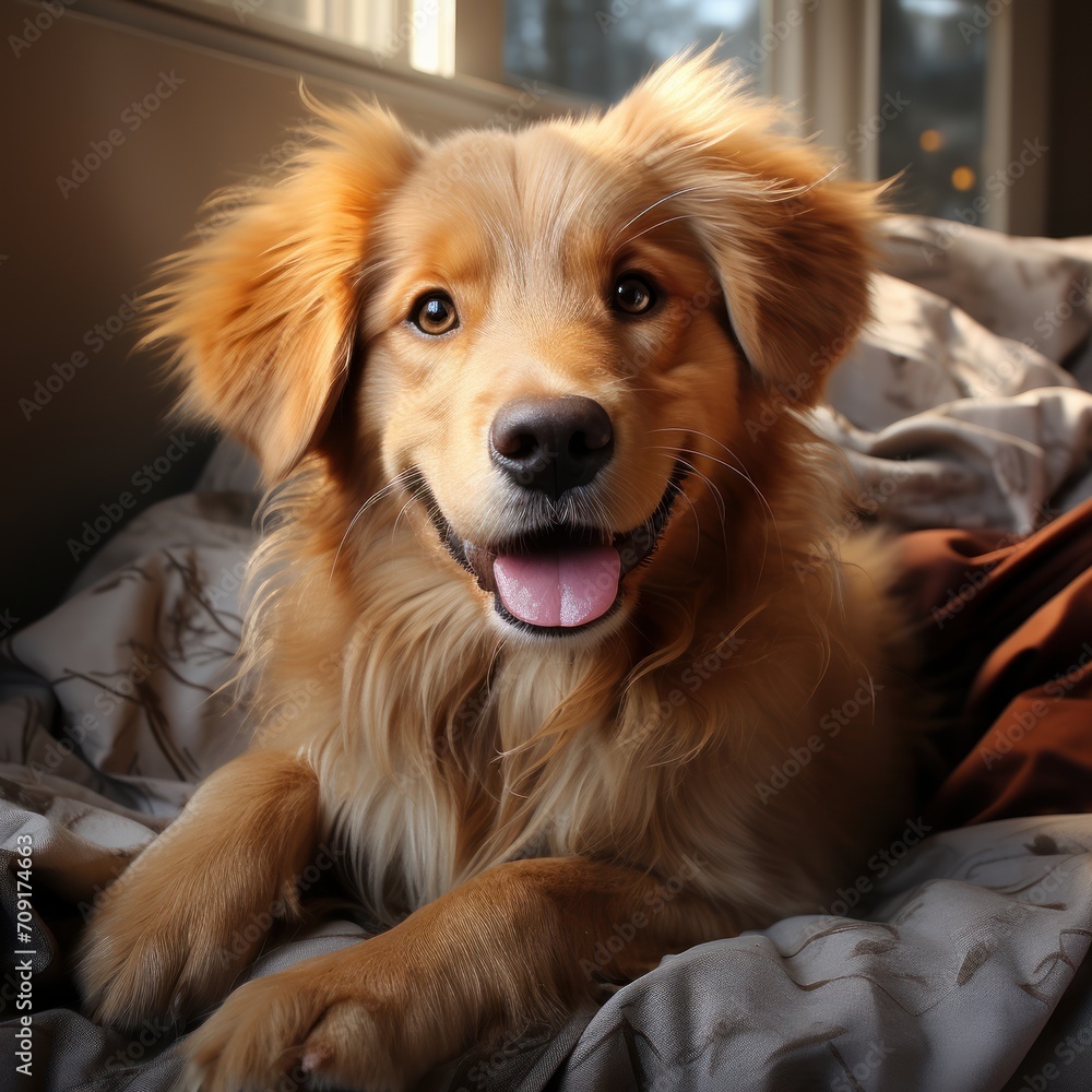 Photo of a fluffy golden retriever puppy. Generative AI