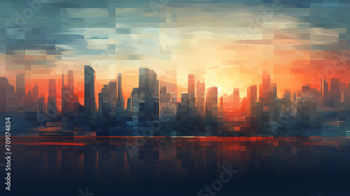 Abstract City Skyline Sunset Pattern