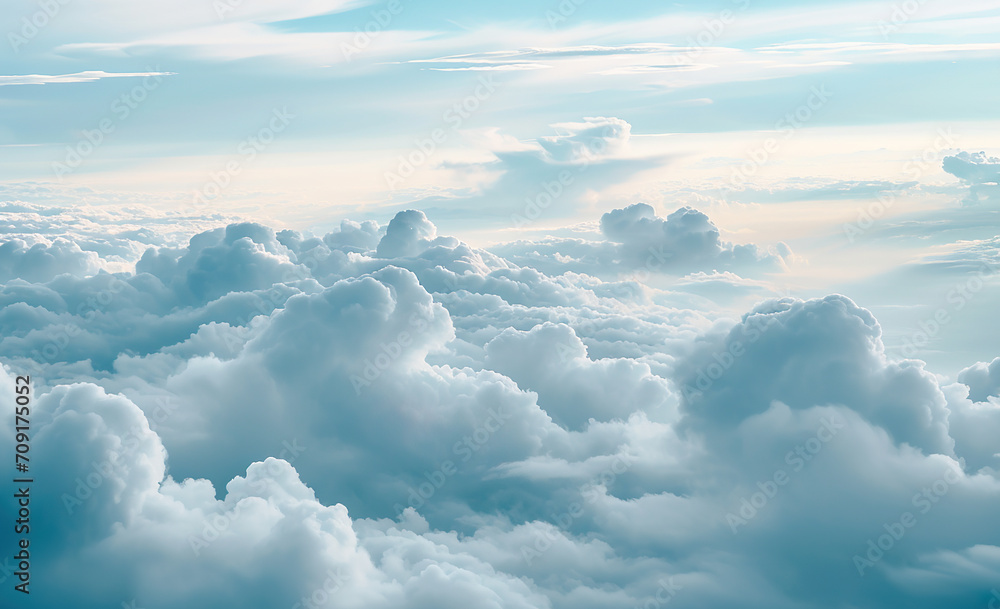 High nature view large white clouds on soft sky background in the morning, View of white cloudy on the plane. High nature view large white clouds on soft sky background in the morning, View of white cloudy on the plane.