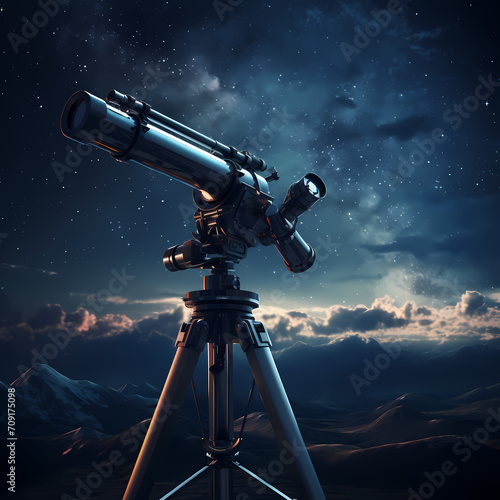 A telescope pointed at the night sky.