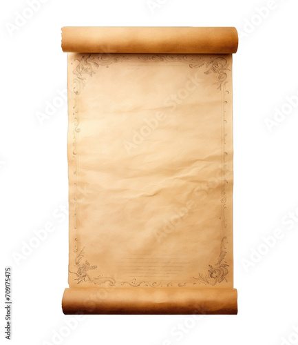 Old paper scroll isolated on transparent background. PNG file, cut out