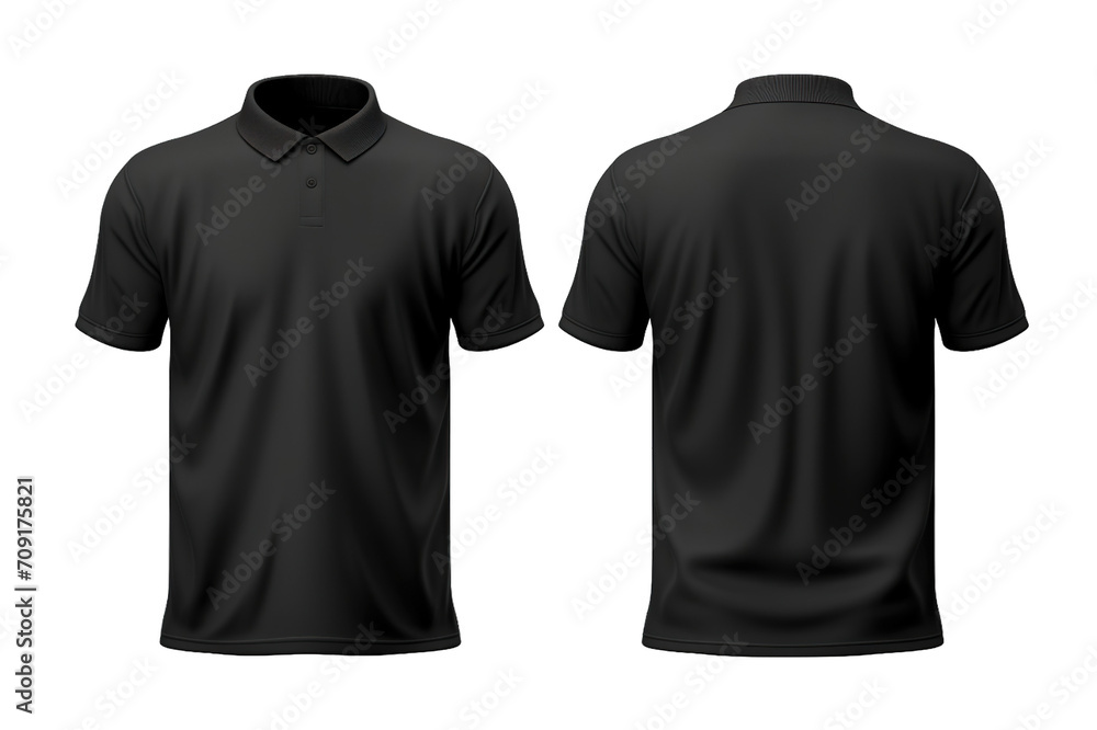 Plain black polo shirt front and back side mockup Template isolated on transparent background. PNG file, cut out Plain black polo shirt front and back side mockup Template isolated on transparent background. PNG file, cut out