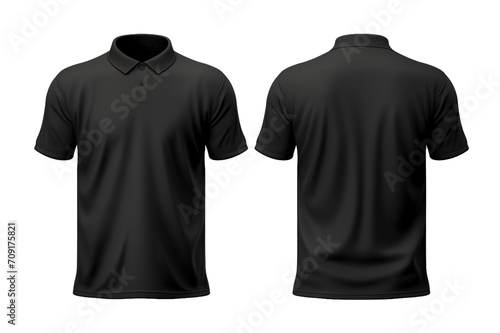 Plain black polo shirt front and back side mockup Template isolated on transparent background. PNG file, cut out