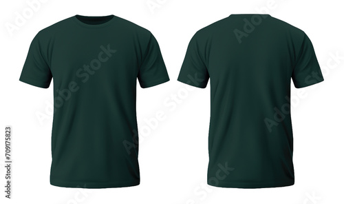 Plain dark green t-shirt front and back side mockup Template isolated on transparent background. PNG file, cut out