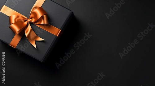 Luxury Surprise: Stylish Black Giftbox Isolated on Shiny Orange Background, Ideal for Anniversaries and Festive Events