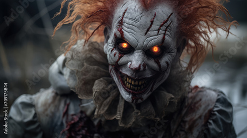 fictional portrait of a scary creepy horror clown