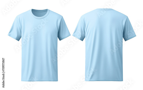 Plain light blue t-shirt front and back side mockup Template isolated on transparent background. PNG file, cut out