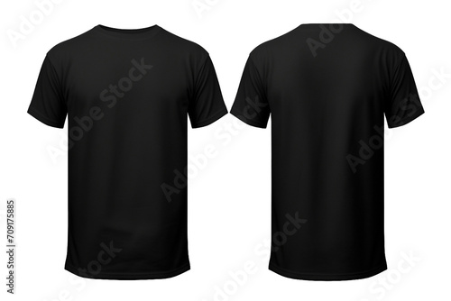 Plain black t-shirt front and back side mockup Template isolated on transparent background. PNG file, cut out
