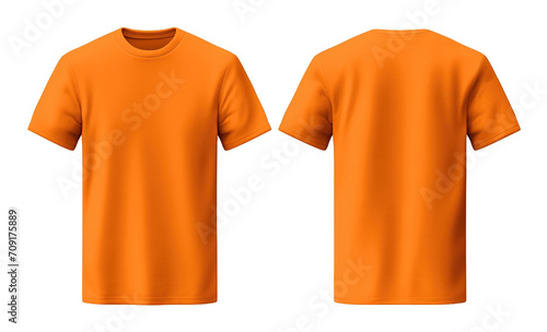 Plain orange t-shirt front and back side mockup Template isolated on transparent background. PNG file, cut out