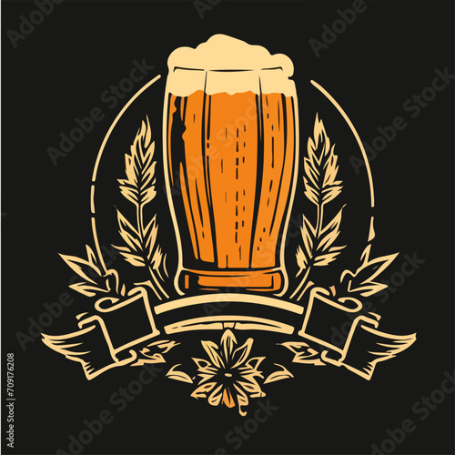 Craft Beer Brewery label logo design vector in vintage style illustration