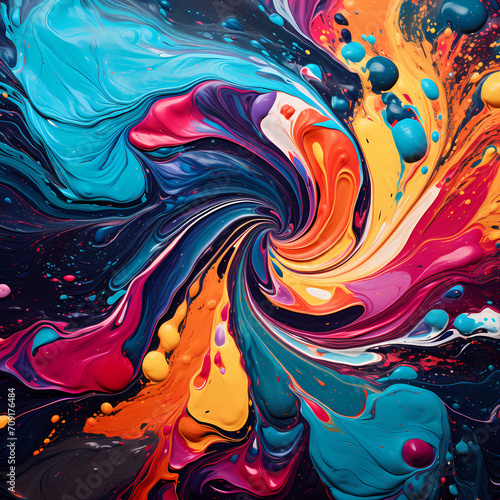 Abstract swirls of paint in bold colors.