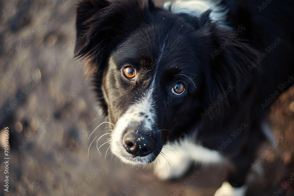 A cute dog close-up during a walk, pet ownership A cute dog close-up during a walk, pet ownership