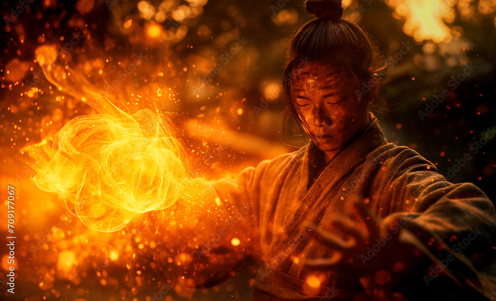 Shinobi Warrior Wielding Fire