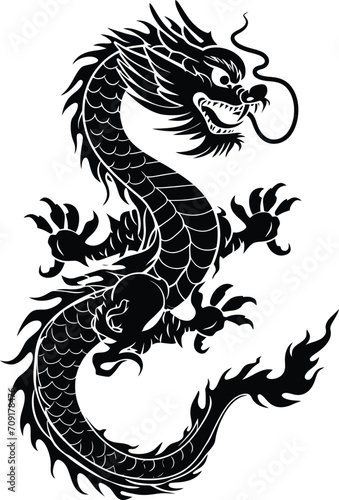 Silhouette asian dragon full body black color only © NikahGeh