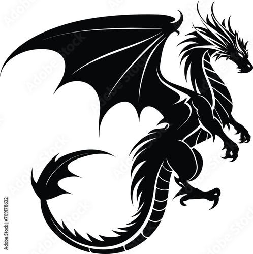 Silhouette dragon full body black color only