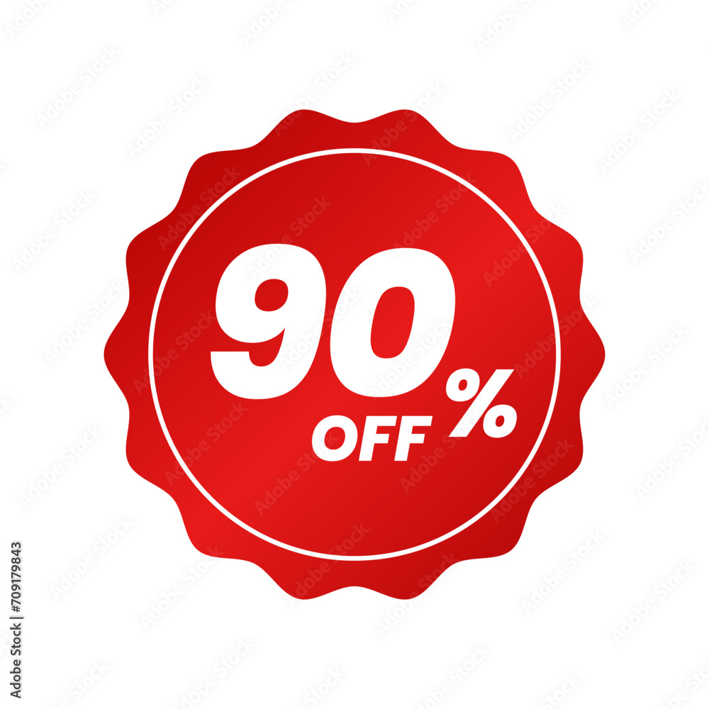 Discounts 90 percent off. Red template on white background. Vector illustration Discounts 90 percent off. Red template on white background. Vector illustration