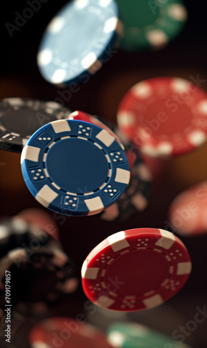 Casino Poker Chips FLying Through The Air