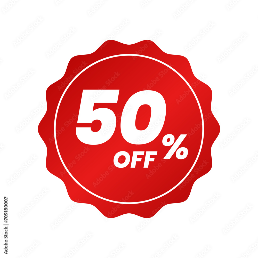 Discounts 50 percent off. Red template on white background. Vector illustration Discounts 50 percent off. Red template on white background. Vector illustration