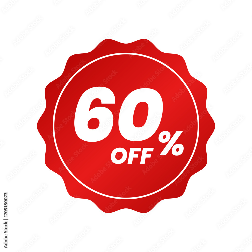 Discounts 60 percent off. Red template on white background. Vector illustration Discounts 60 percent off. Red template on white background. Vector illustration
