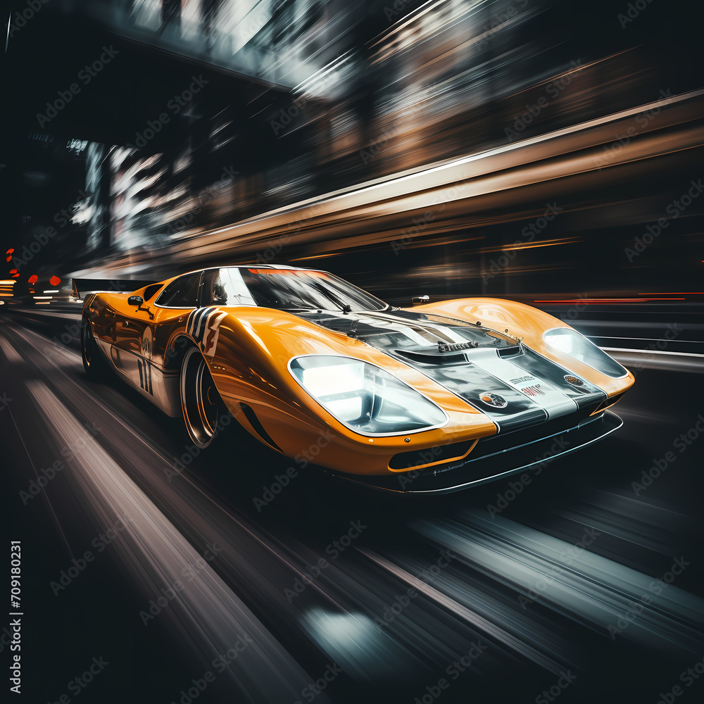 Dynamic shot of a race car speeding by