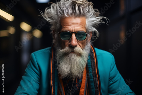 Portrait of Smiling Senior Man with White Beard, Close up photography of elderly homeless man with disheveled appearance beard dirty clothes seeking aid