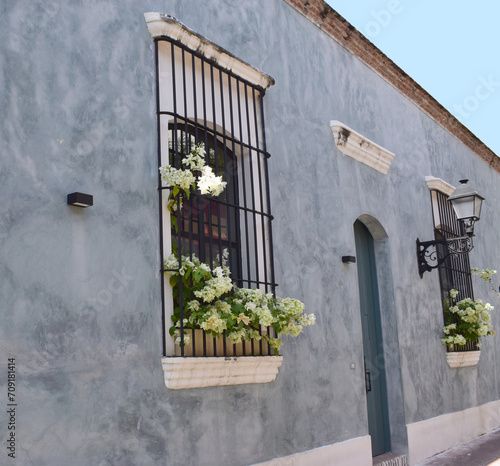 windows and flowers in beauty house in colonial zone, santo Domingo