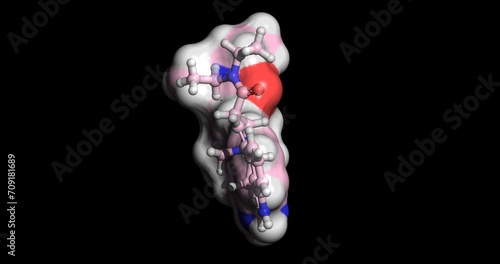 Lysergic acid diethylamide (LSD), hallucinogen and Schedule 1 drug, 3D molecule spinning 4K  photo
