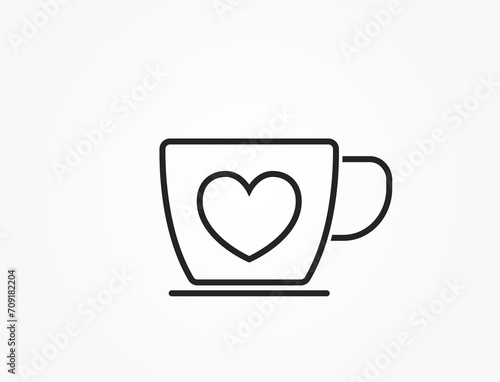 coffee cup with heart line icon. romantic and love symbol. vector image for valentines day design