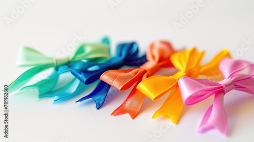 Colorful set of bow tie hair barrettes on a white background photo