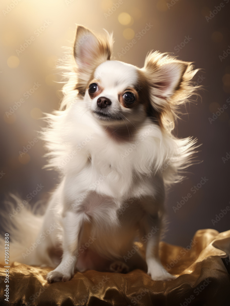 White Dog Chihuahua in Portrait - Animal art made with Generative AI