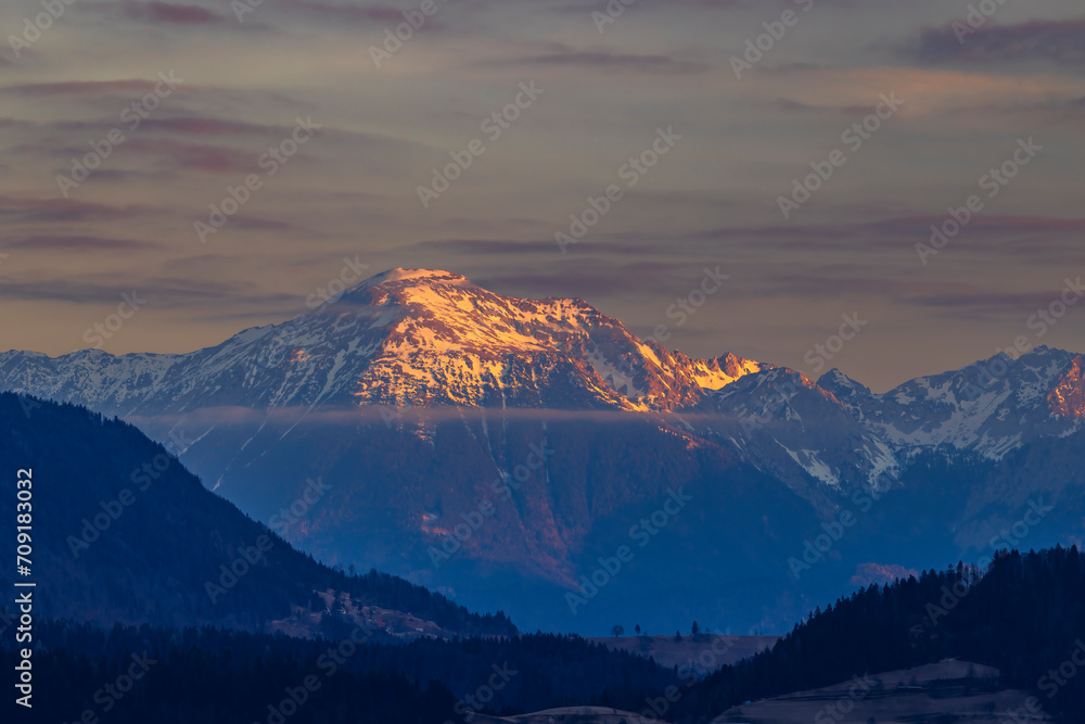 Winter landscape with Triglav peak, Triglavski national park, Slovenia