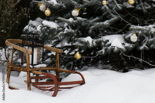 Wallpaper Mural sleigh under the Christmas tree Torontodigital.ca