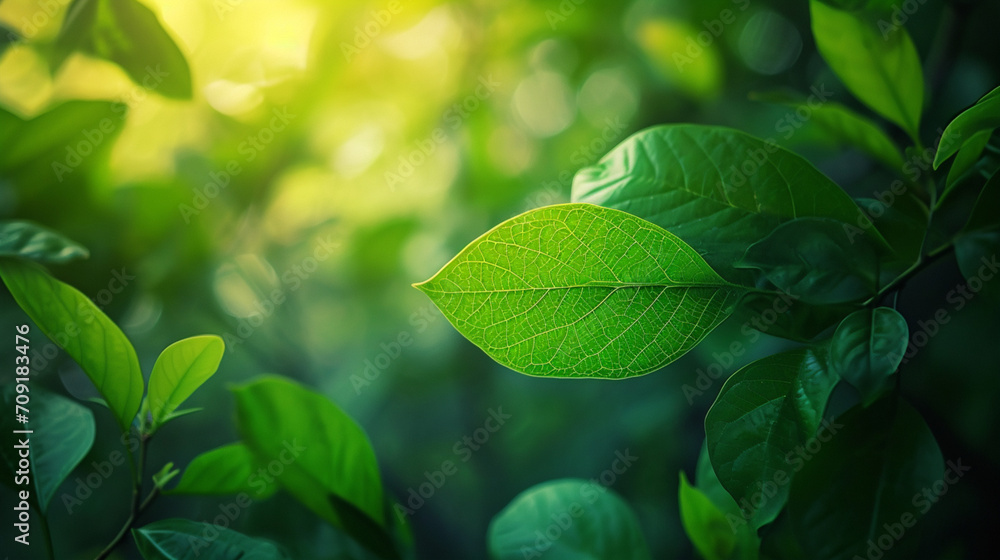 Obraz premium green leaves in the morning sun