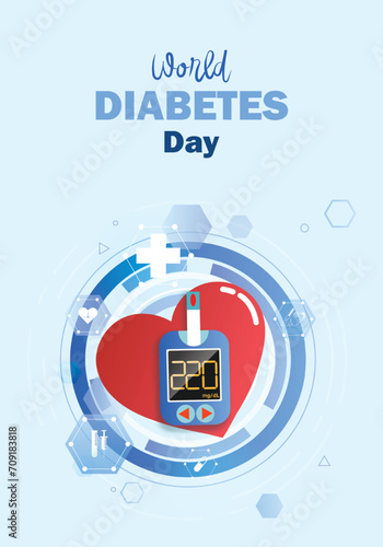 Diabetes patient treatment Concept. Blood glucose testing meter. Diabetes type 2 and insulin production. Suitable For Wallpaper, Banners, Backgrounds, Cards, Book, And Landing Page.Vector Illustration