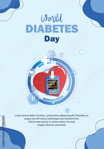 Diabetes patient treatment Concept. Blood glucose testing meter. Diabetes type 2 and insulin production. Suitable For Wallpaper, Banners, Backgrounds, Cards, Book, And Landing Page.Vector Illustration