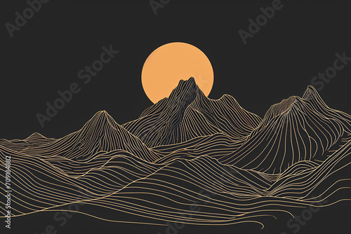 Line art minimal Mountain design for postcards or web design