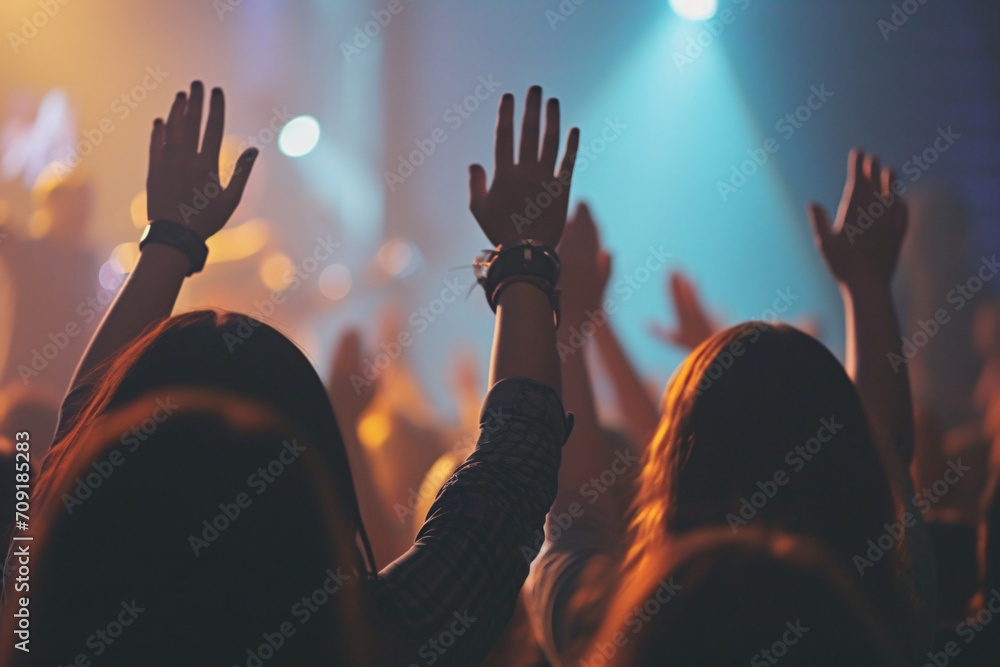 People raising their hands at a concert