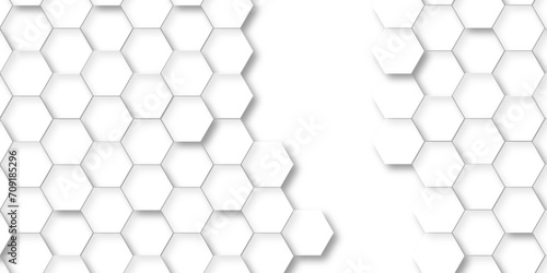 Abstract pattern with hexagonal white and gray technology line paper background. Hexagonal 3d vector grid tile and mosaic structure mess cell. white and gray hexagon honeycomb geometric copy space.