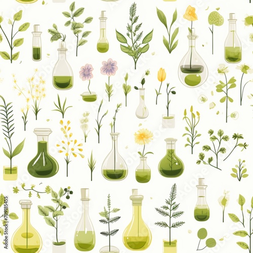 seamless pattern plants in laboratory on white background